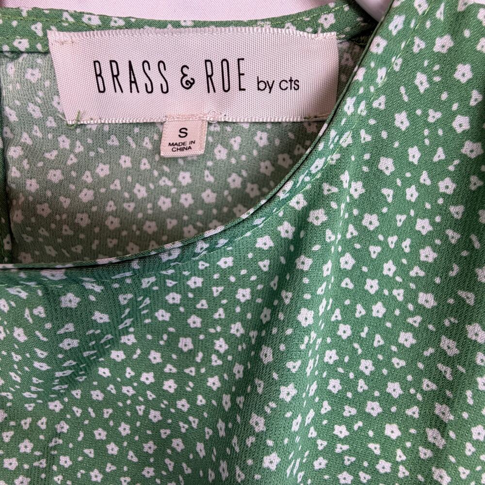 Brass & Roe Boho Midi Dress Womens Size S Green Ditsy Floral Puff Sleeve Cottage - Picture 5 of 5